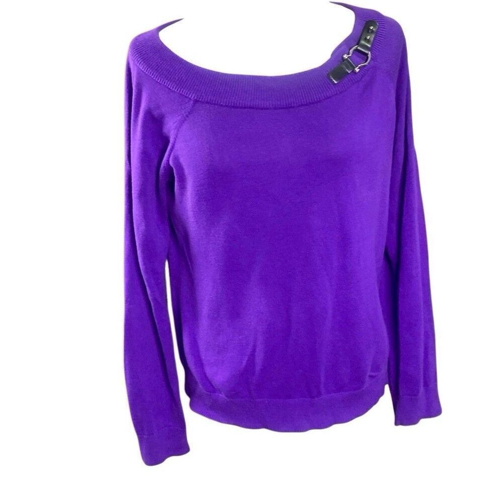 Lauren Ralph Lauren Sweater Women’s L Purple Cotton Equestrian Buckle Boat Neck